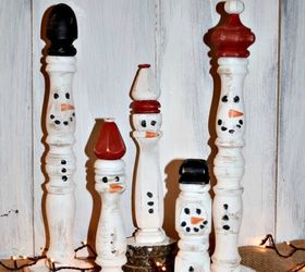 s 30 different ways to diy an adorable snowman this winter, Turn vintage spindles into a snowman family