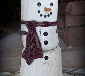 s 30 different ways to diy an adorable snowman this winter, Repurpose logs into a 4 foot snowman