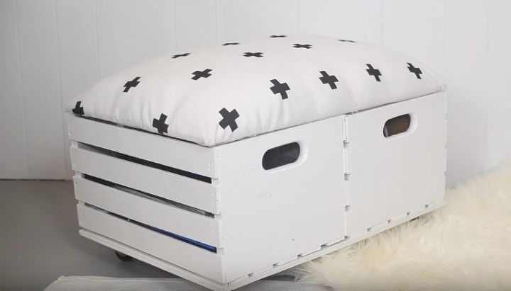s the newest diy space saving storage ideas to keep your home organized, Crate Storage Ottoman