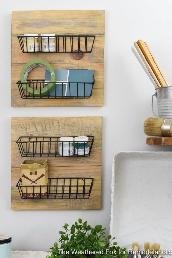 s the newest diy space saving storage ideas to keep your home organized, Dollar Store Farmhouse Wall Baskets