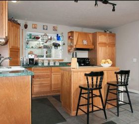 what to do with a kitchen with wood cabinets and green countertops
