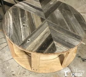 cable spool reclaimed fence wood coffee table