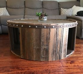 cable spool reclaimed fence wood coffee table