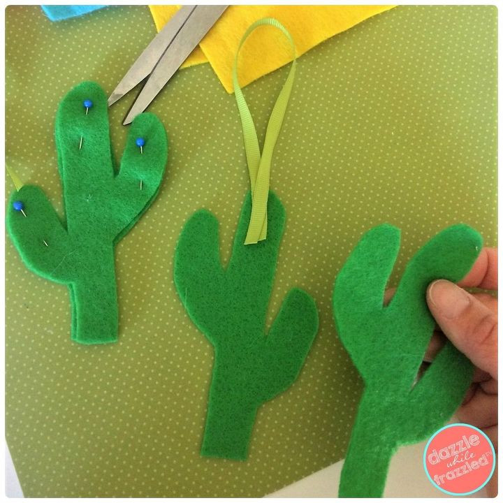 don t be a prick diy felt cactus christmas tree ornaments, Cut two cacti from felt fabric