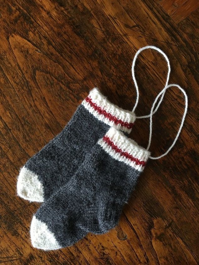 mini stocking tree ornaments for baby s first christmas, Tie Loops