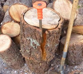 A woman slides the bark off of a tree trunk to boost her storage