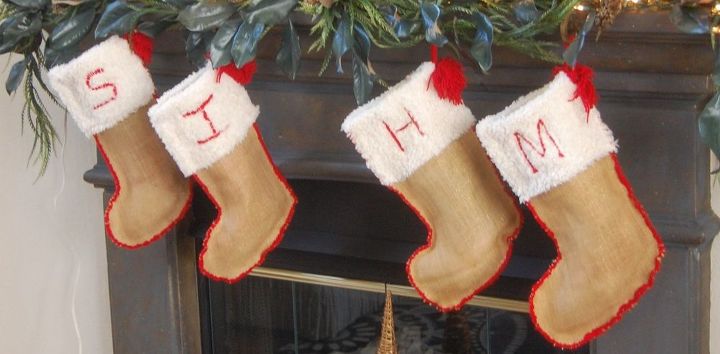 recycled wedding decor made into christmas stockings and ornaments