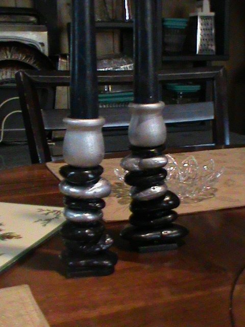 rock n wood candle holders