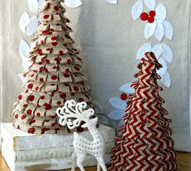 s use ribbon to decorate for christmas with these last minute ideas, Ribbon Cone Trees