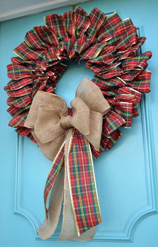 s use ribbon to decorate for christmas with these last minute ideas, Ribbon Burlap Wreath