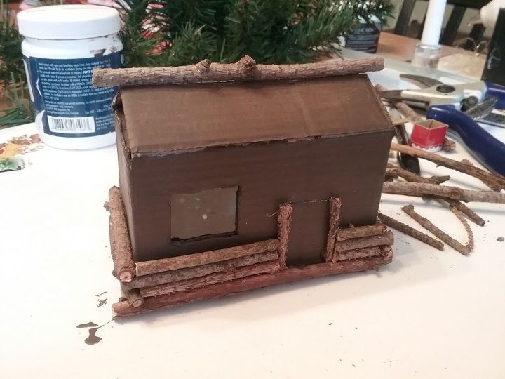 enfeite de natal diy miniatura cabana de madeira