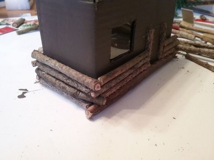 enfeite de natal diy miniatura cabana de madeira