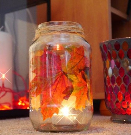s the 25 most viewed mason jar projects on hometalk in 2017, Enchanted Autumn Leaf Mason Jar