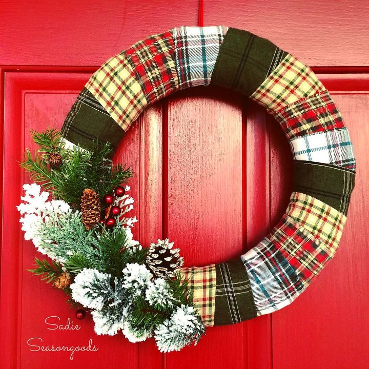 s 20 wintery wreath ideas that you ll want to make for your home, Flannel Wrapped Wreath