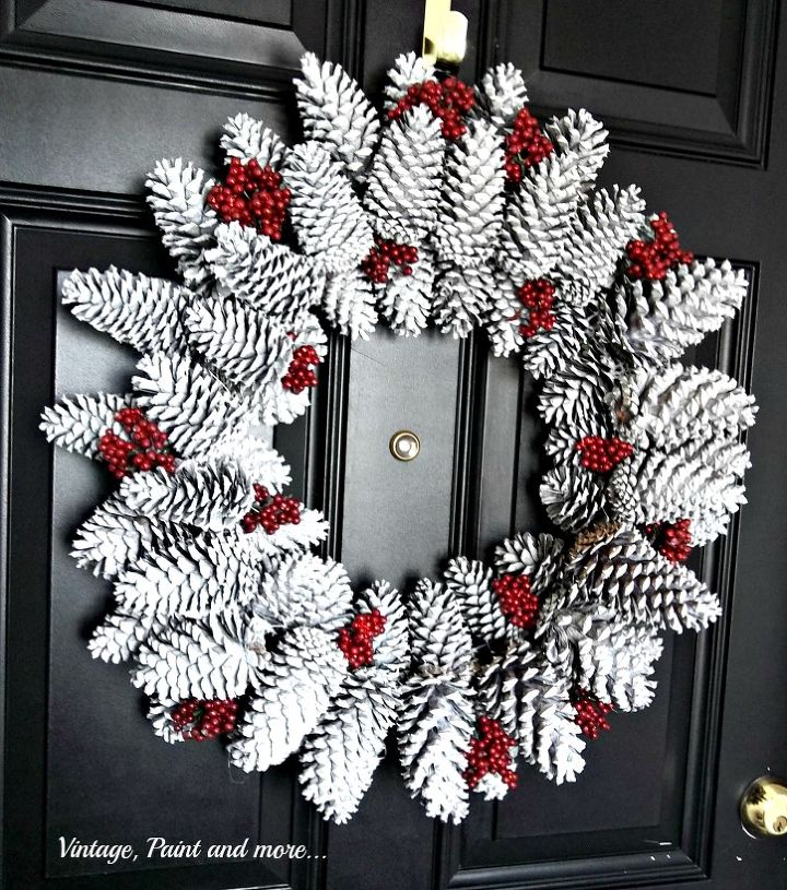 s 20 wintery wreath ideas that you ll want to make for your home, Pretty Pine Cone Wreath