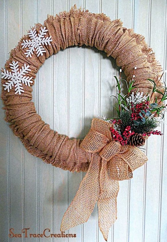 s 20 wintery wreath ideas that you ll want to make for your home, Seasonal Burlap Wreath