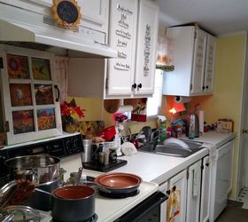 hanging pots and pans in kitchen