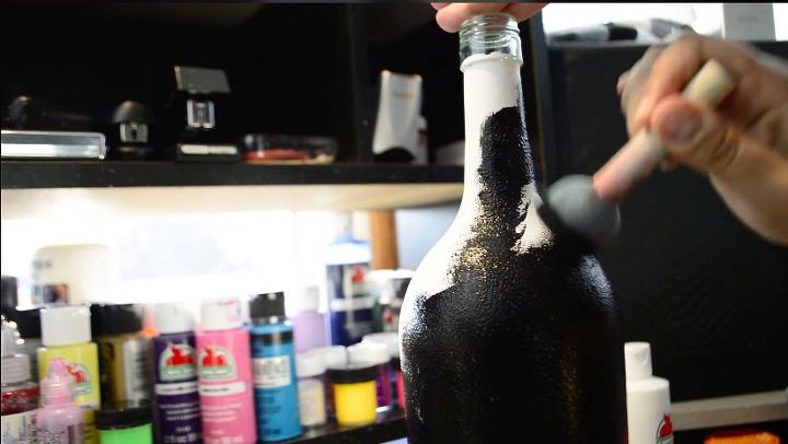 diy galaxy glam wine bottle upcycle