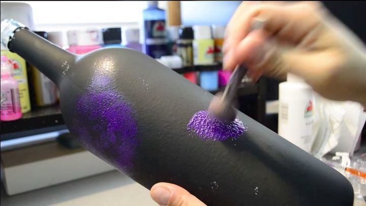 diy galaxy glam wine bottle upcycle