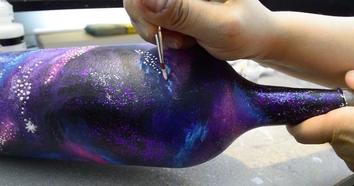 diy galaxy glam wine bottle upcycle