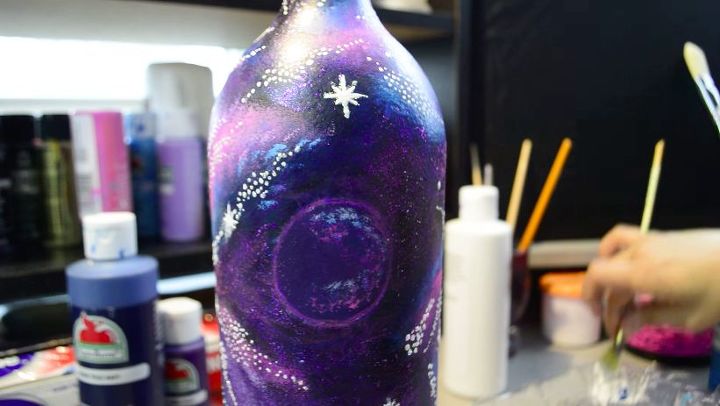 diy galaxy glam wine bottle upcycle