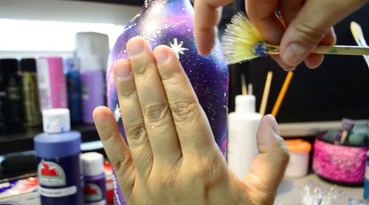 diy galaxy glam wine bottle upcycle