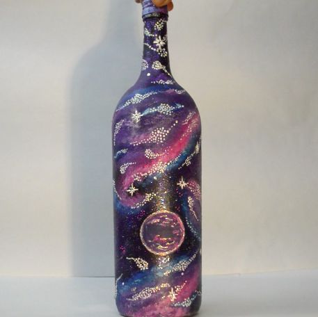 diy galaxy glam wine bottle upcycle