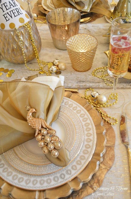 mesa de ano novo dourada e glamourosa