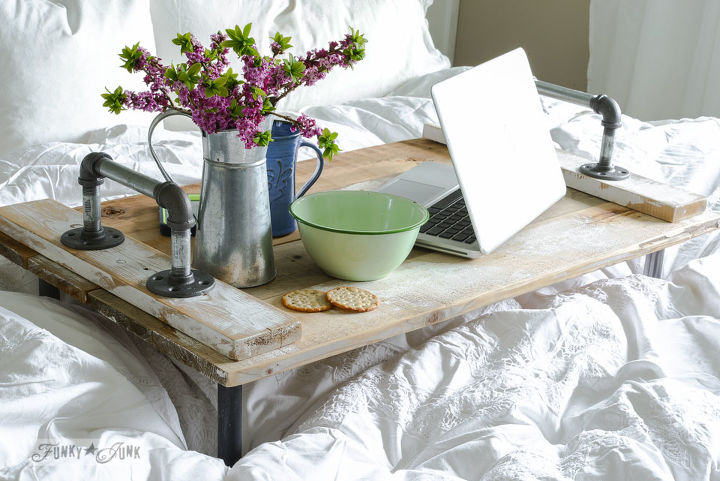 the best industrial style diy ideas for your home using pipes, This Wooden Bed Tray