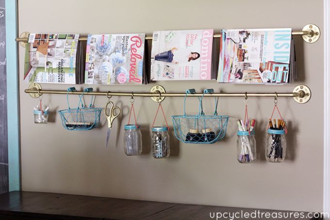 the best industrial style diy ideas for your home using pipes, Hanging Craft Room Storage