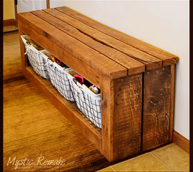 s cut up some pallets for these 20 amazing ideas, Pallet Wood Storage Bench