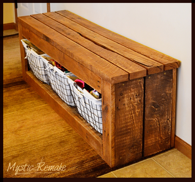 s cut up some pallets for these 20 amazing ideas, Pallet Wood Storage Bench