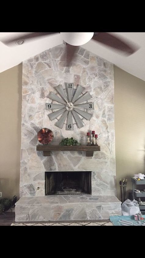 whitewash your stone fireplace for under 20