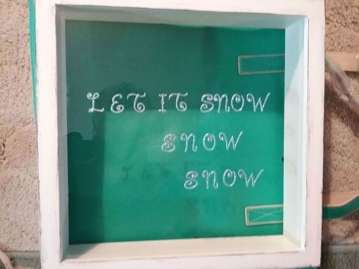 snow shadow box, Letters applied to glass