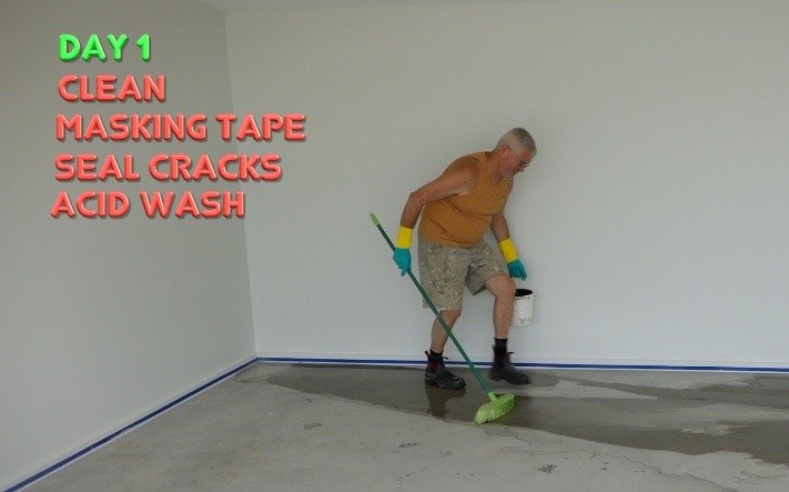 preparar e pintar o concreto piso da garagem pintura de pavimentao, lavar e limpar