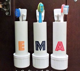 keep your clutter off the countertops with these clever ideas, Place toothbrushes in PVC pipe holders