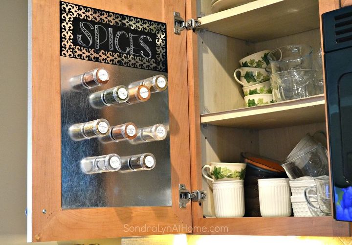 keep your clutter off the countertops with these clever ideas, Make a magnetic spice board in your cupboard