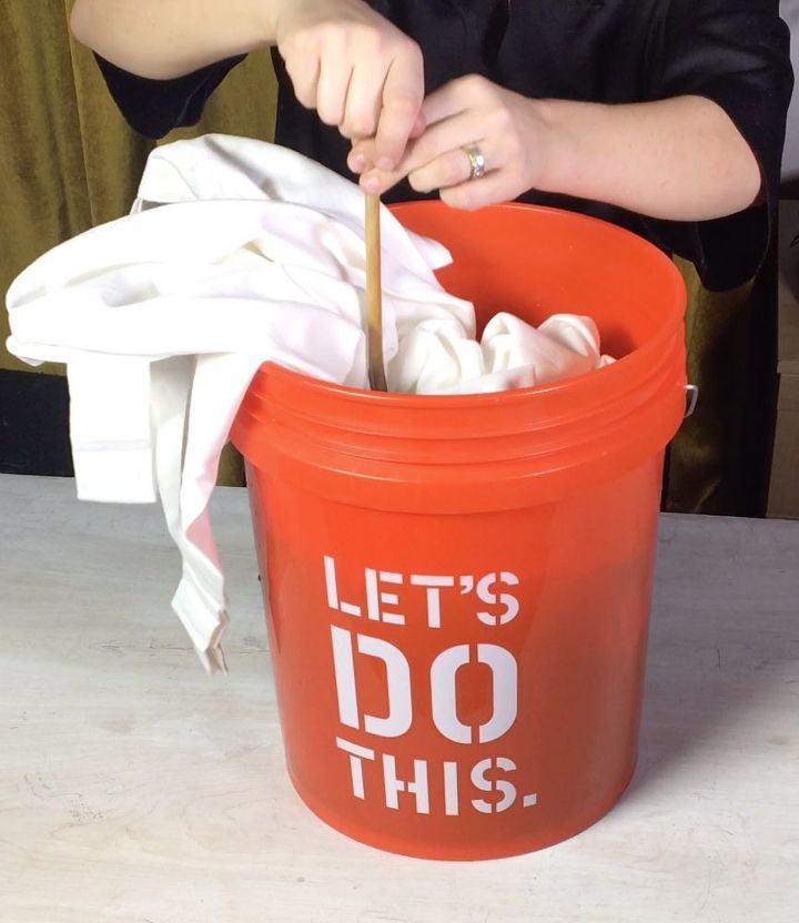 s 3 great ideas to easily upgrade your window, Step 3 Soak the curtains in the bucket