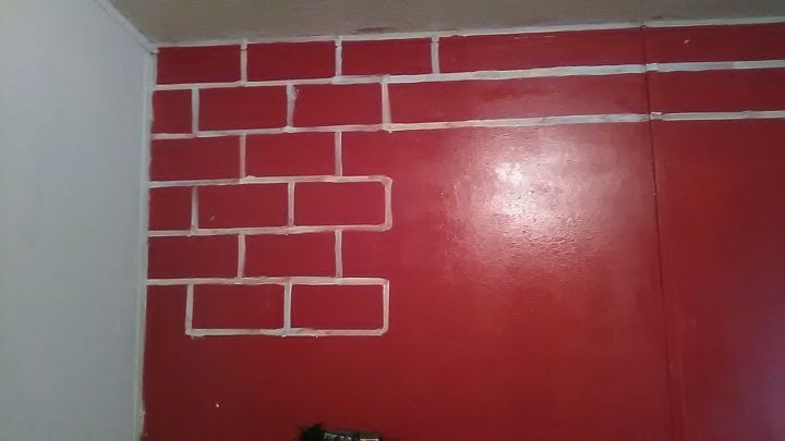 the start of my inspired faux brick wall