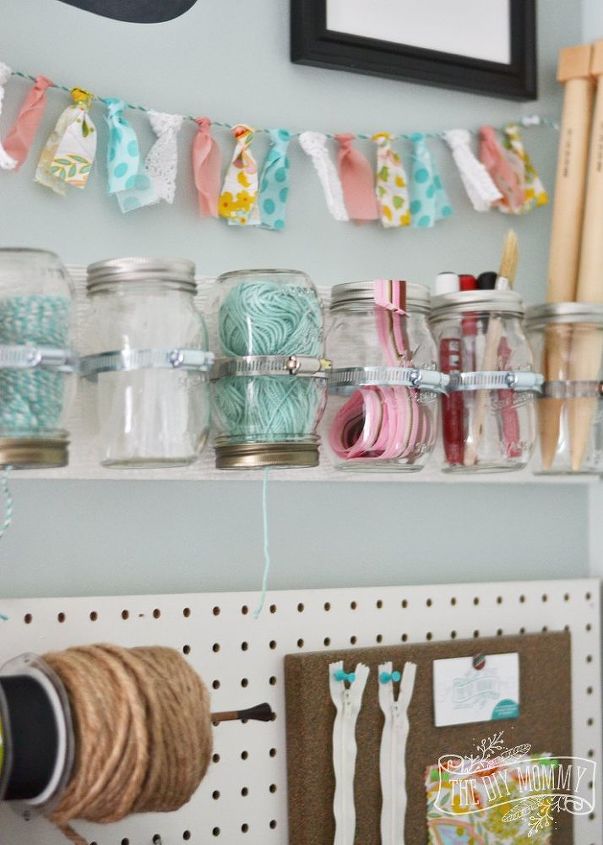 s easy diy ideas to add some fun to your office space, Storage in hanging mason jars