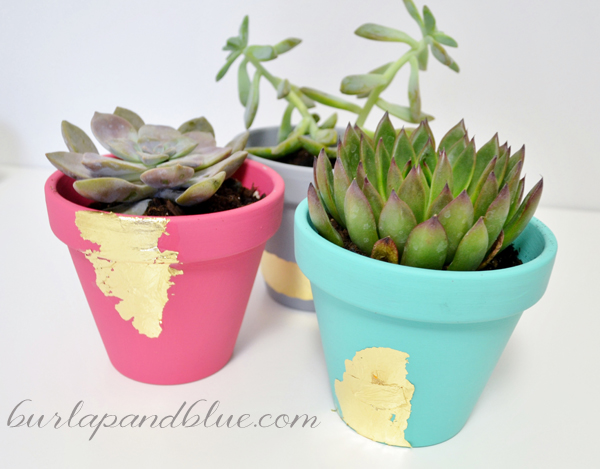 s easy diy ideas to add some fun to your office space, Planters with a touch of gold foil