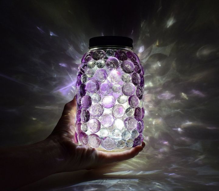 luminarias en tarros de cristal con gemas de la tienda del dolar