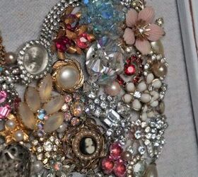 create a pretty framed heart for valentines day using old jewelry