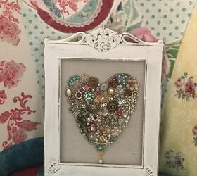 create a pretty framed heart for valentines day using old jewelry