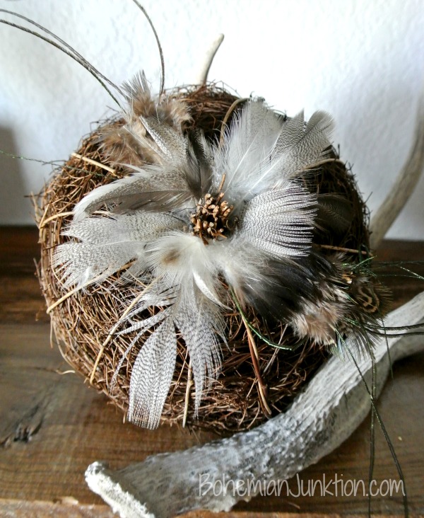 s 25 fabulous feather projects that you don t want to miss, Target Dollar Bin Feather Pumpkin