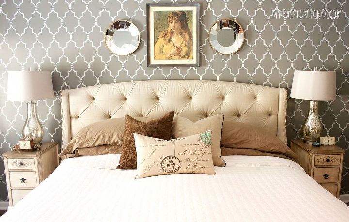 s 27 gorgeous update ideas for your bedroom, Paint an accent wall with a stencil