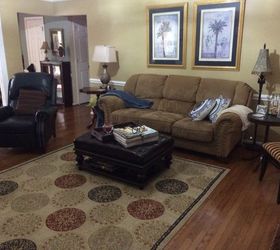 family room goes from gold to gray and bright, Family Room Before