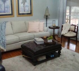 family room goes from gold to gray and bright, After view one