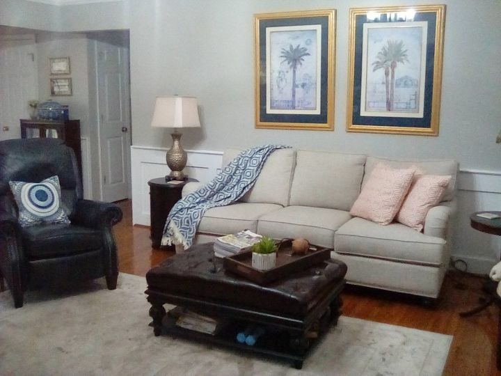family room goes from gold to gray and bright, Another view of after