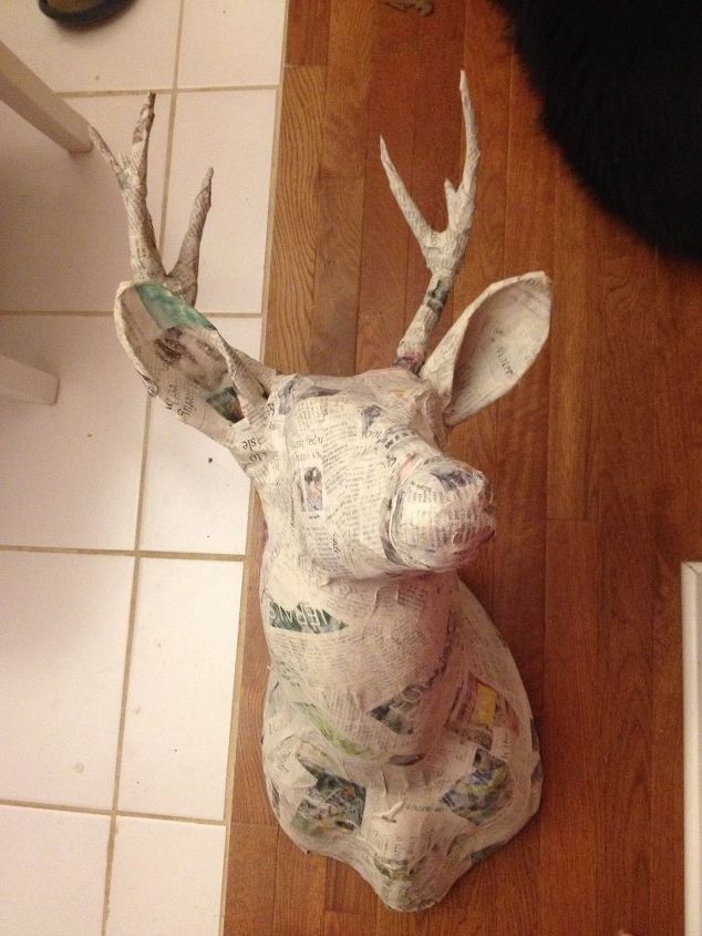 diy white deer head, He s completely covered and completely dried